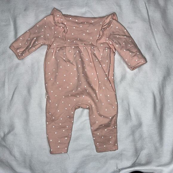 Rabbit + Bear Baby Girl Long Sleeve Polka Dot Ruffle Romper - 0-3 Months - Picture 2 of 8
